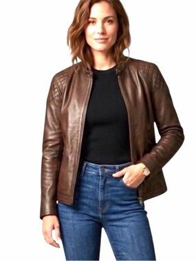 🌟🌟 IPARELDE Brown Leather Moto Jacket for Women- biker -2xl-retro-streetwear🌟